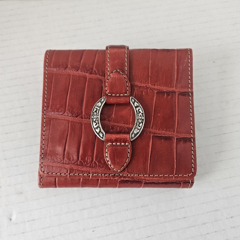 Brighton red tri fold croc embossed wallet